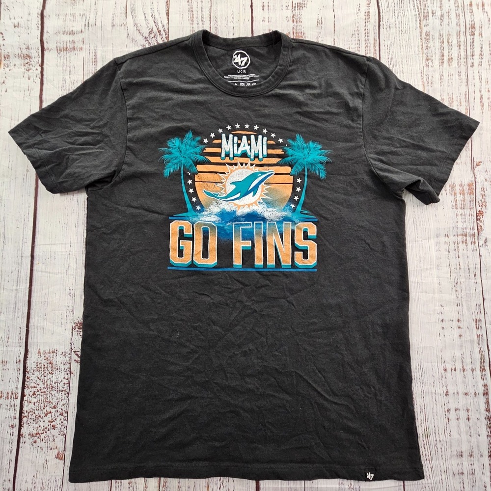 Miami Dolphins Go Fins '47 Brand Black Short Sleeve Cotton T-Shirt Men's L